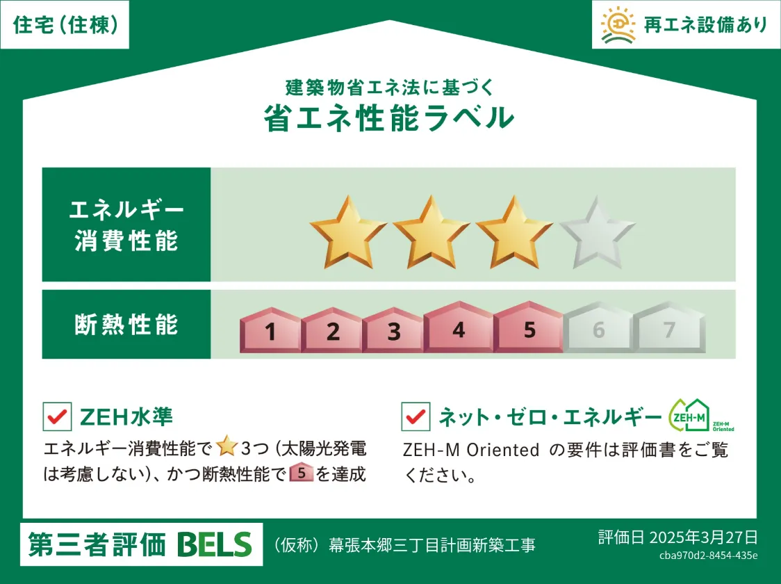 省エネ性能ラベル エネルギー消費性能：★★★☆ 断熱性能：5
